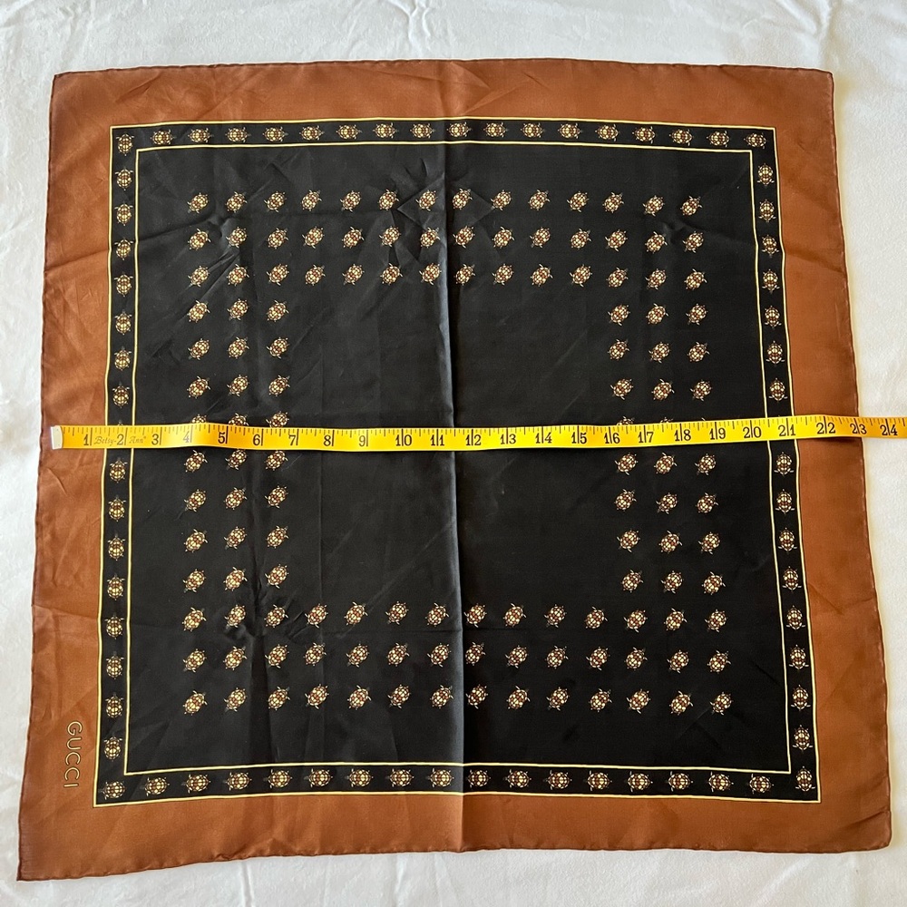 Vintage Gucci Silk Scarf Black and Brown Turtle Motif - Picture 7 of 8